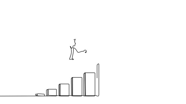 One Line Illustration &ndash; Businessman Climbing Bar Chart for Business Growth