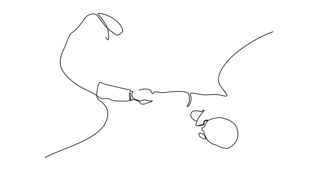 One Line Illustration &ndash; Top View of Two Businessmen Shaking Hands