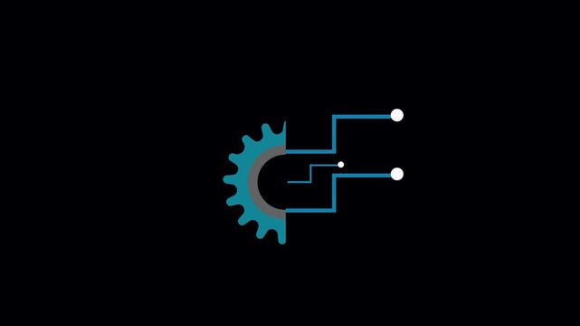 Teal grey abstract gear circuitry animation seamless loop motion graphics HUD UI corporate branding. Abstract gear circuitry animation teal grey black background technology innovation digital design.