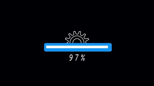 Animated progress meter loading bar 37 percent complete gear icon blue theme UI UX seamless loop. Blue theme animated loading bar progress gear icon 37 percent complete technology interface design.