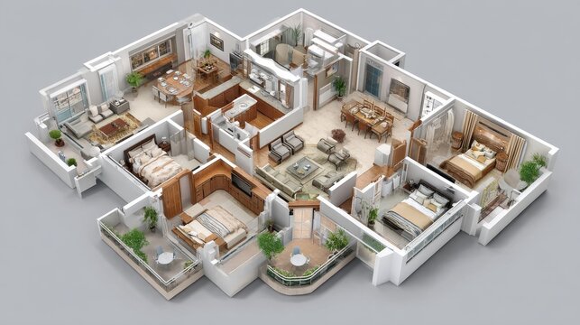 3d small house model on architecture floorplan.