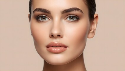 Fototapeta premium Beauty Model showing Cheekbones and Full Lips. Beautiful Woman Face Skin Care.