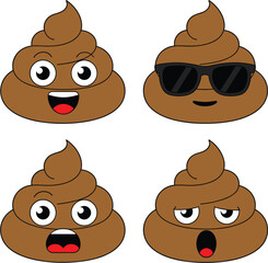Fototapeta premium Cute poop emoji collection vector illustration with funny cartoon expressions isolated humorous character design artwork set collection