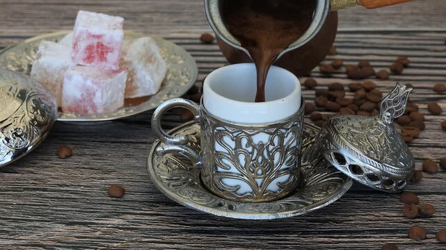 T&uuml;rk kahvesi turkish coffee with beans and Turkish delight