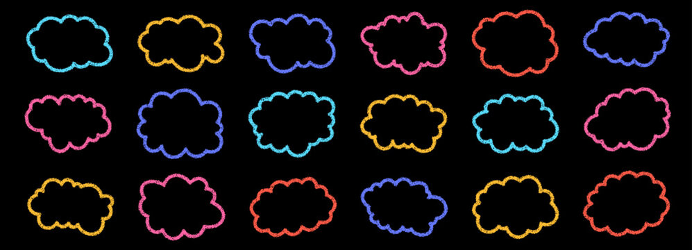 Cloud shape bubble frame fluffy cute with line vector icon. Speech label border sticker.  Crayon cloud ribbon and wavy frame illustration
