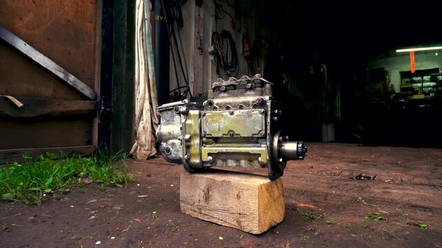 an old high-pressure diesel pump from a tractor after repair and adjustment