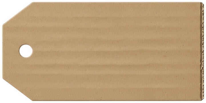 Blank rustic brown cardboard tag with clean punched hole and corrugated edge, isolated transparent background image