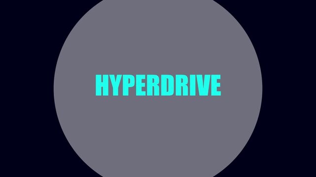 3D render of hyperdrive text with glowing circular shape on dark background creating futuristic animation designed for sci fi visuals and video overlays.