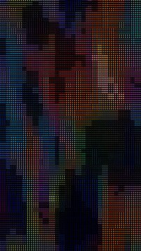 Multicolor 8-bit pixel art with digital distortion and static interference texture looping on dark background. Seamlessly animated glitch background for Cyber Monday sale and rave poster design.
