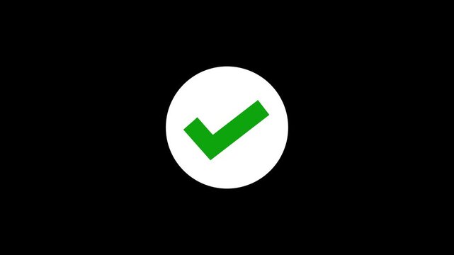 Animated reveal of a white checkmark icon in a green circle. Isolated on a white background. Check mark symbol. approved tick mark icon, Check mark icon animation, right mark icon. check box.