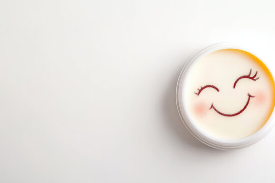 Cheerful container with smiling face design, featuring bashful expression, evokes sense of joy and playfulness