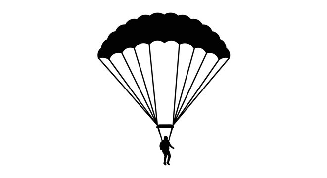 Skydiver silhouette icon performing a parachute jump.