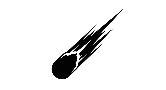 Stylized black silhouette of a falling meteor comet isolated on white background.