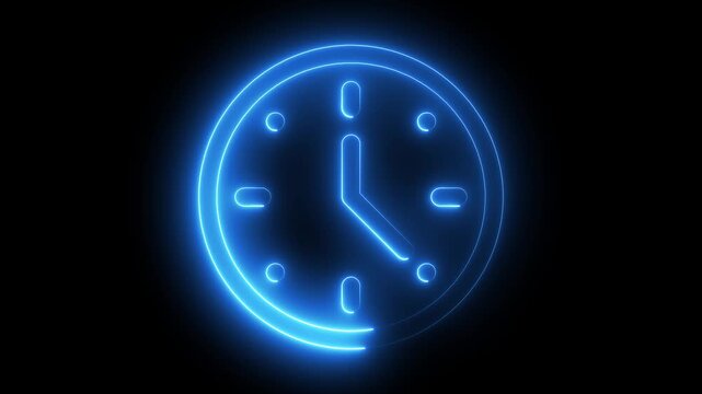 Neon line clock icon animation.  ticking time clock. Stopwatch animation. Alpha channel