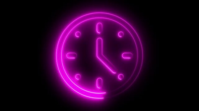 Neon line clock icon animation.  ticking time clock. Stopwatch animation. Alpha channel