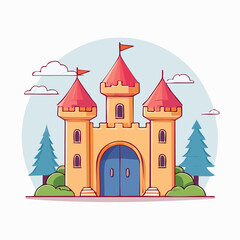 Fototapeta premium Cartoon Castle with Towers and Flags