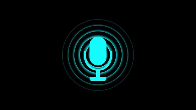 White color radio wave and voice recording podcast mic microphone button icon animation. Audio microphone icon animation. 4k video