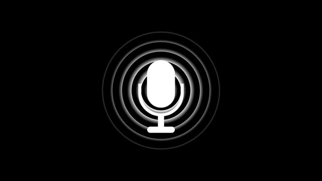 White color radio wave and voice recording podcast mic microphone button icon animation. Audio microphone icon animation. 4k video