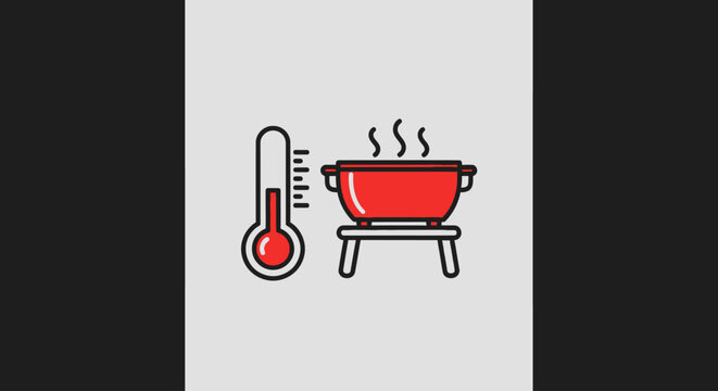 Barbecue Grill With Red Thermometer Icon.