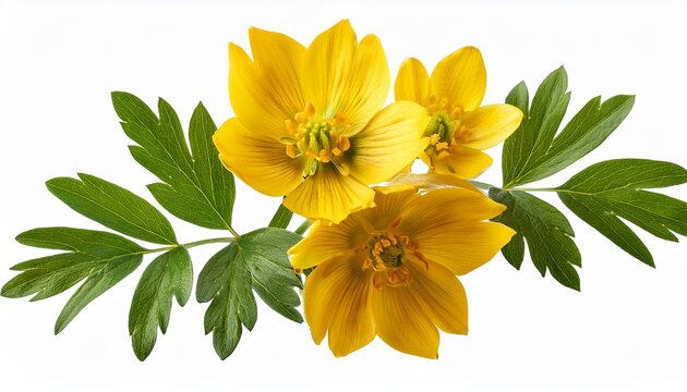 Spring Sprig Of Yellow Gagea Lutea Flowers Isolated On White Or Transparent Background