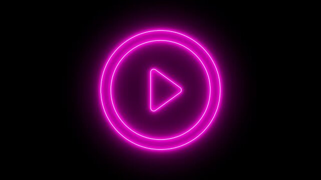 Neon line Play button icon animation on circle. video player icon triangle shape button icon animation with white background.