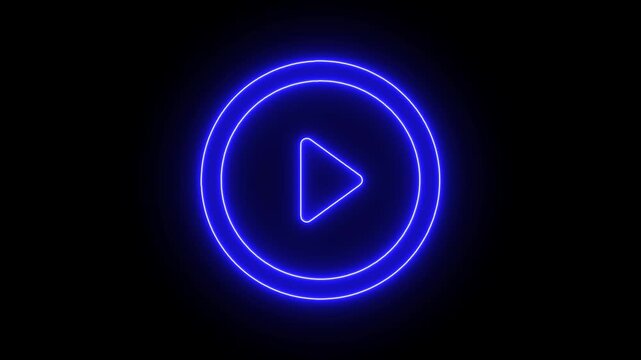 Neon line Play button icon animation on circle. video player icon triangle shape button icon animation with white background.