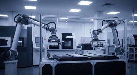 Fototapeta premium Robotic arms performing precise tasks within a modern industrial production environment