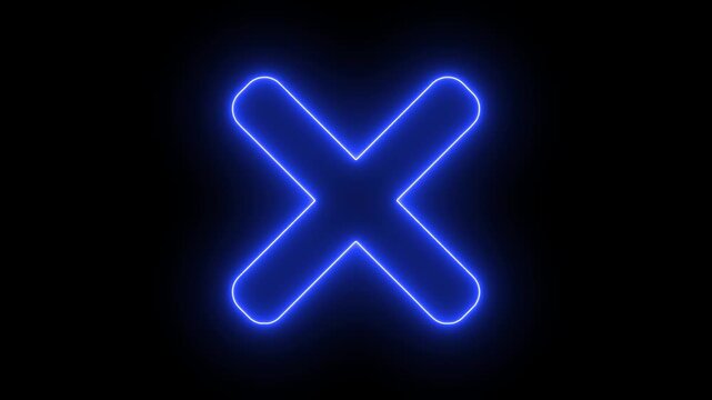 Red neon cross X mark symbol animation, representing rejection or mistake isolated on transparent background. Attention, no, decline, red, stop, warning, paintbrush, error, cancel