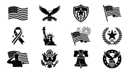 Patriotic american icons bundle with flags eagles and symbols for independence day and flag day © Shovon