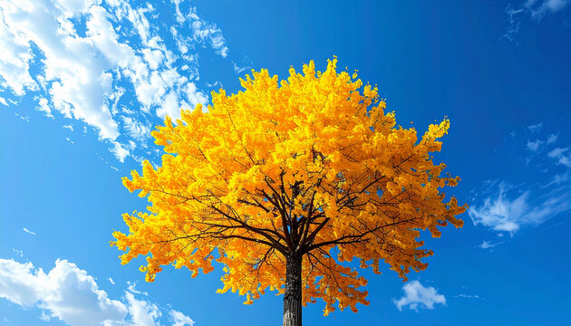 Autumnal tree against blue sky