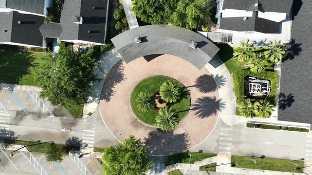 Top-down drone perspective of Naples United Church of Christ in Naples, Florida.
