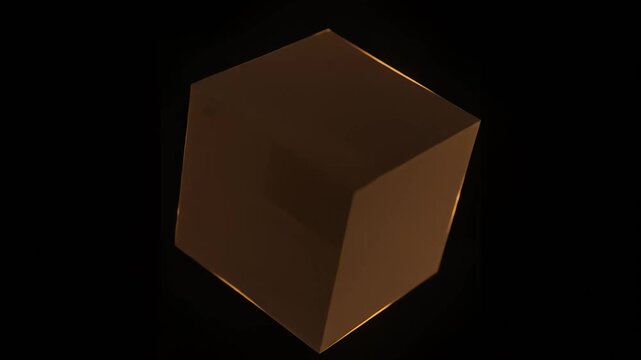 Illuminated cube against black background symbolizing dynamic movement and artistic expression