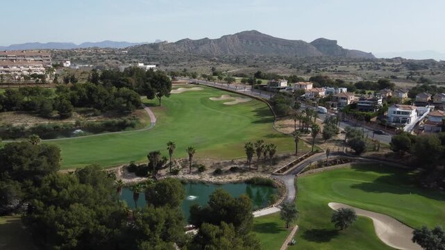 Nice aerial view over the Alenda golf course in Monforte del Cid, Spain