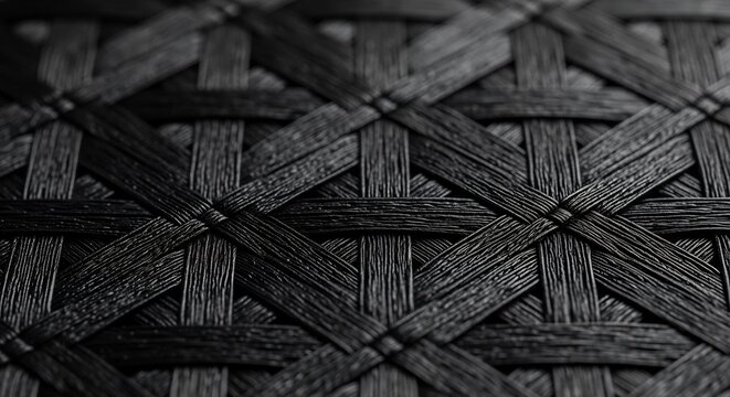 Close-up Macro Shot of Dark Woven Material Texture Pattern.