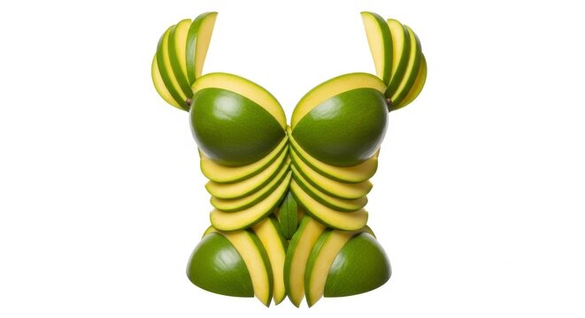 Green cucumber and zucchini corset bodice with botanical design on white background