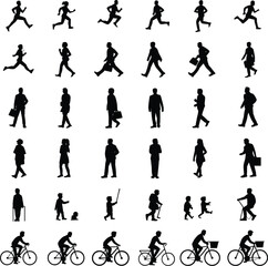Fototapeta premium Collection of Black Silhouettes of People in Various Activities woman child
