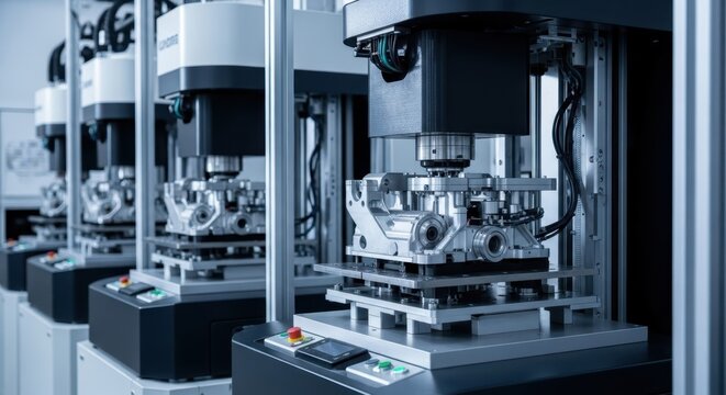 Automated industrial machinery performing precise component assembly in a modern manufacturing facility