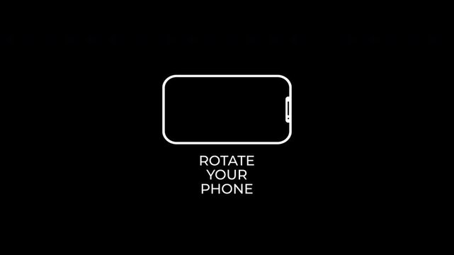 Minimalist rotate your phone instruction screen with white smartphone outline on black background for mobile user interface landscape orientation.