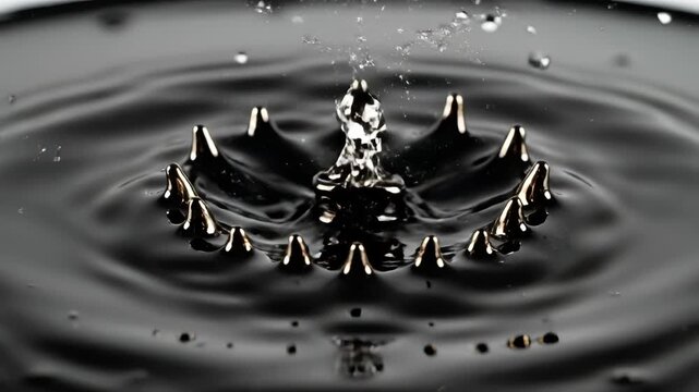 Water droplet suspended above reflective surface symbolizing dynamic movement and artistic expression