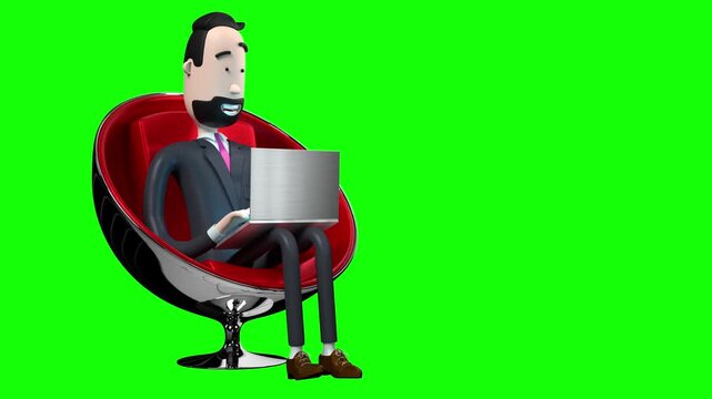 Cartoon Businessman Working on Laptop - Office Concept