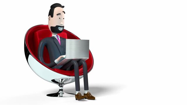 Cartoon Businessman Working on Laptop - Office Concept