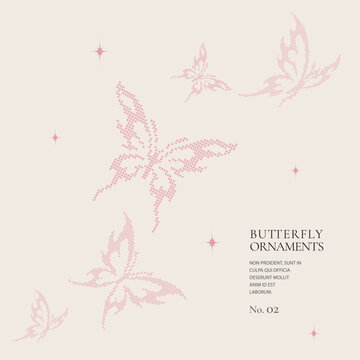 Soft Feminine Y2K Butterfly Poster Bundle with Pixel Art Details and Decorative Frames. Elegant Modern Vector Templates for Prints and Creative Projects.