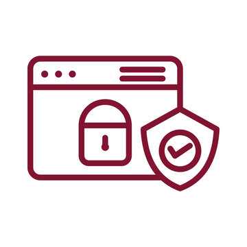 Website security icon with padlock and shield isolated on transparent background