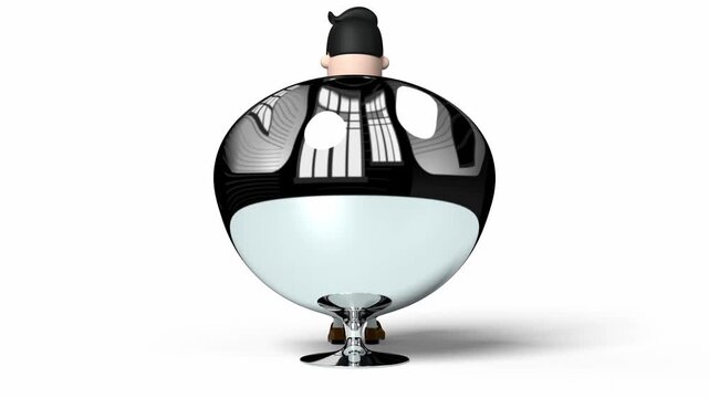 Cartoon Businessman Sitting in Chair and Working on Laptop