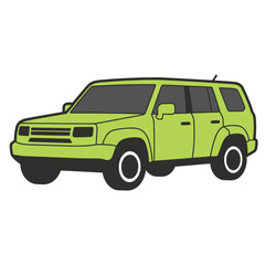 Fototapeta premium Green SUV Car Vector Illustration Offroad 4x4 Vehicle Cartoon Style
