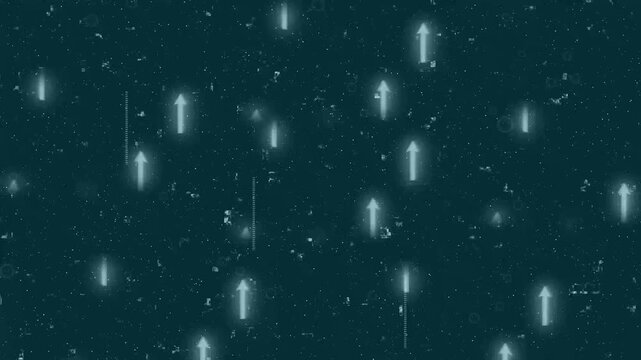 Blue arrows moving upward in dark textured background. Minimalist progress arrows for digital technology development. Digital rising arrows animation for forward path.