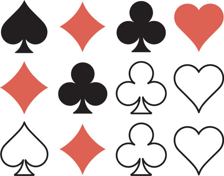 Versatile Solitaire Icon Set with Spades Hearts Clubs and Diamonds