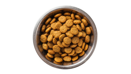 Full metal bowl of dry kibble pet food, isolated on transparent background © pixogram