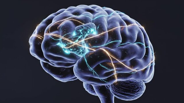Human brain with neural activity emphasizing the majestic scale of the natural world