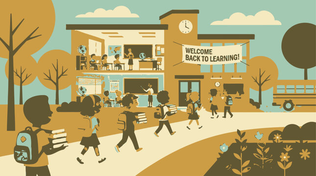 Back to School Education Learning Concept Vector Illustration with Students and Books